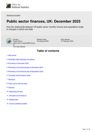 英国公共部门财政：2023 年 12 月